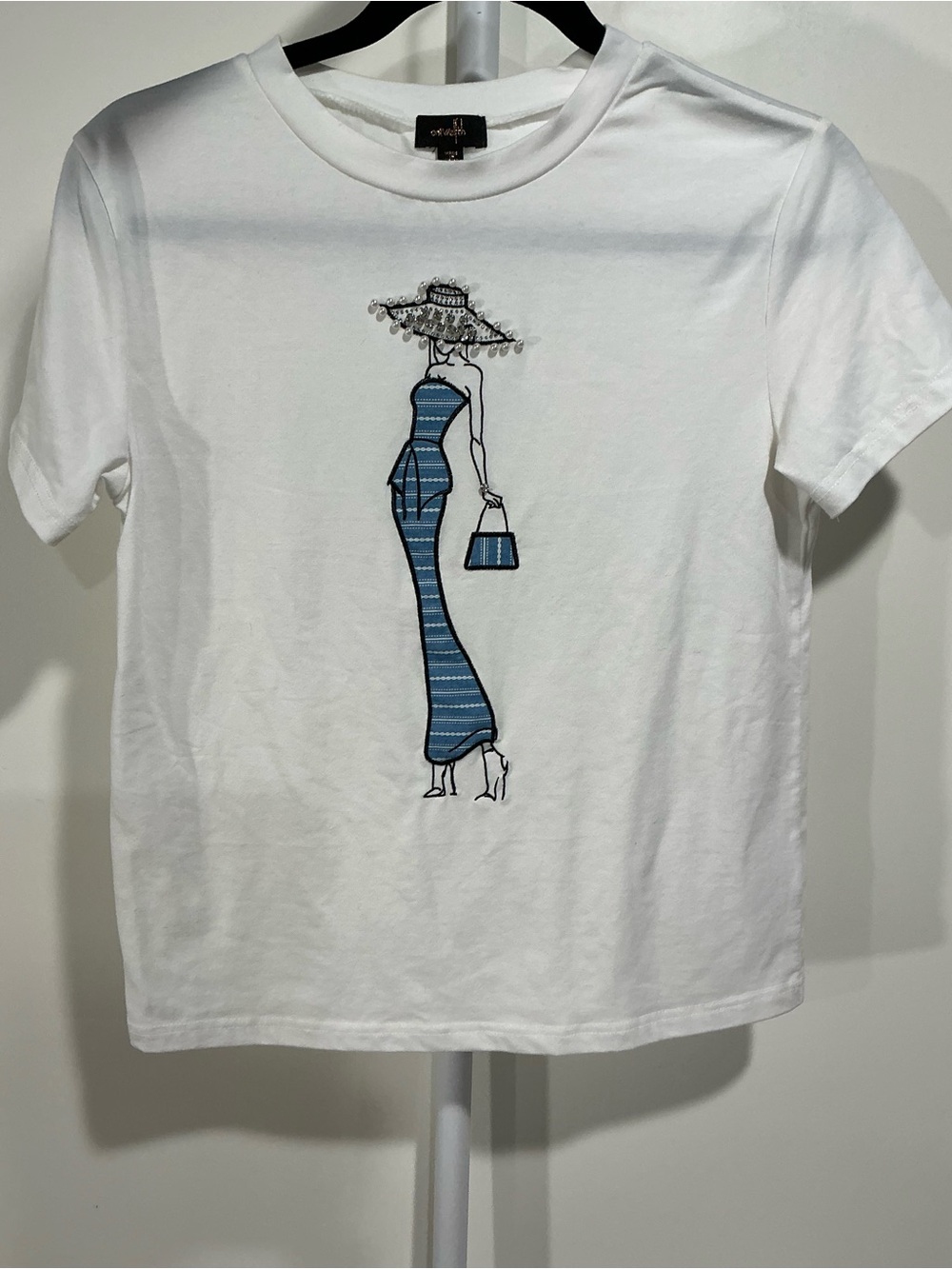 Anne Klein White Short-Sleeve Tee with Blue Dress Silhouette